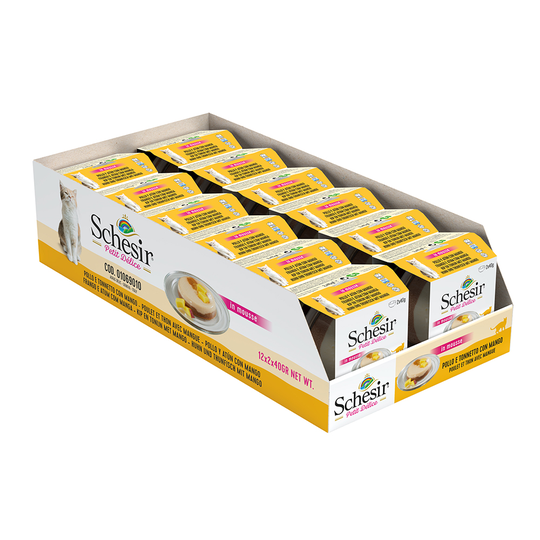 Ekonomipack: Schesir Petit Delice in Mousse 24 x 40 g - Kyckling, tonfisk & mango